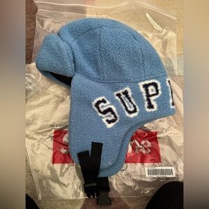 blue supreme shearling trooper hat